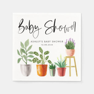 Serviette En Papier Boho Aquarelle Poted Houplant Baby shower