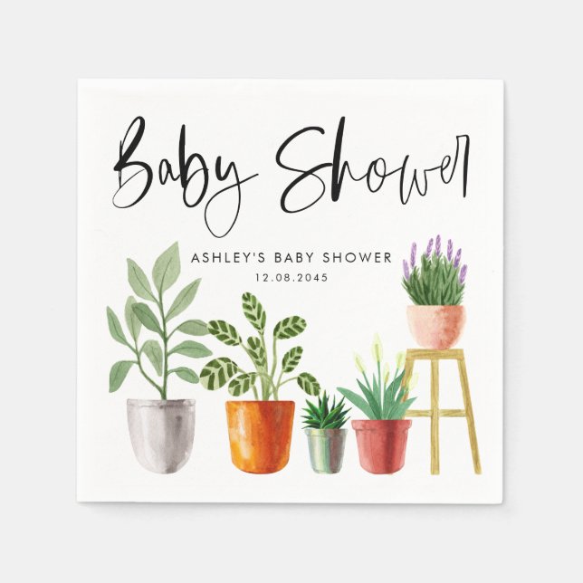 Serviette En Papier Boho Aquarelle Poted Houplant Baby shower (Devant)