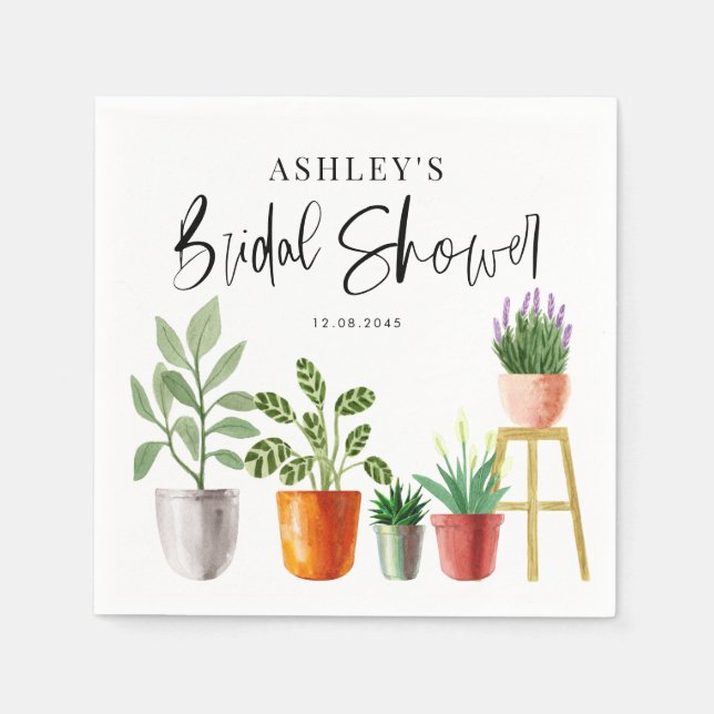 Serviette En Papier Boho Aquarelle Poted Houplant Fête des mariées (Devant)