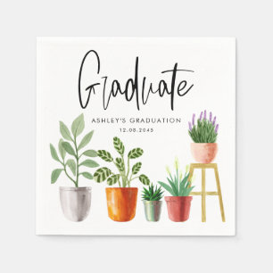 Serviette En Papier Boho Aquarelle Poted Houseplants Graduation