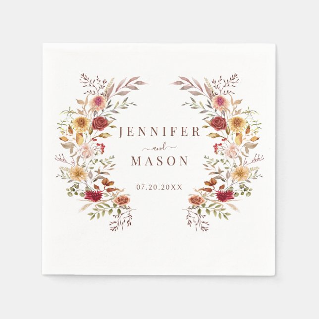 Serviette En Papier Boho Automne Fleurs séchées Automne Mariage Wreath (Devant)
