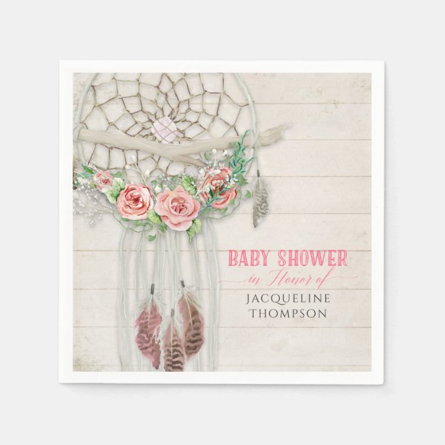 Serviette En Papier BOHO Baby shower Feathers Dream Catcher Macrame (Devant)