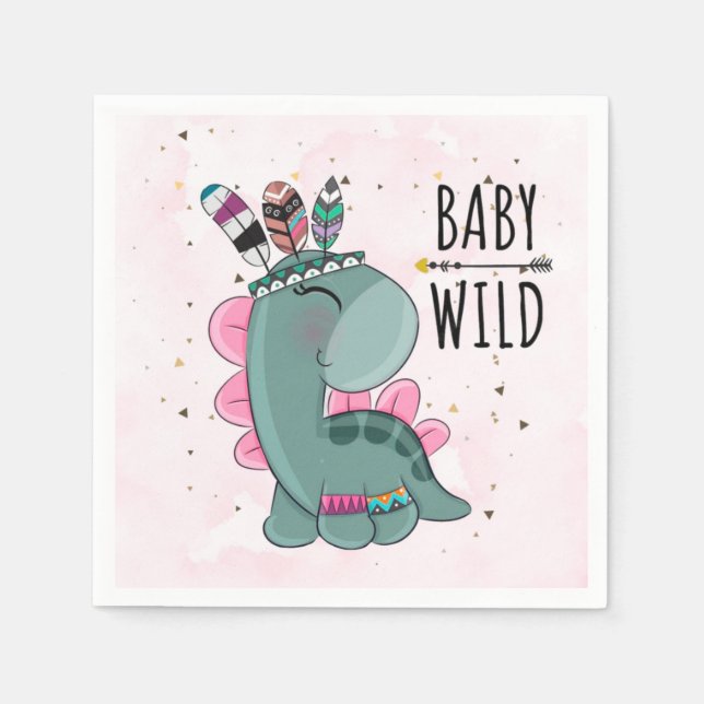 Serviette En Papier Boho Baby Wild Dinosaur Girl Baby shower (Devant)