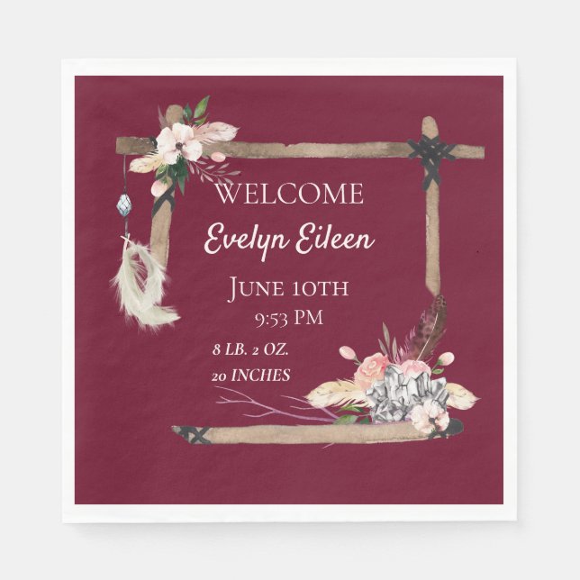 Serviette En Papier Boho Beautiful Baby Birth Stats (Devant)