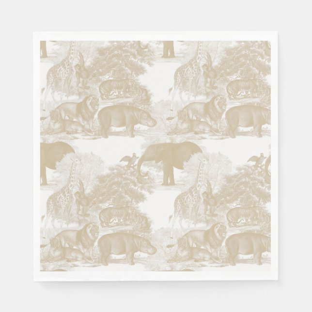 Serviette En Papier Boho Beige Jungle Animaux Safari Chinoiserie (Devant)