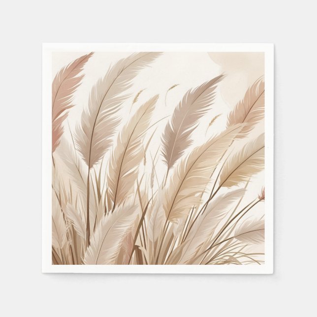 Serviette En Papier Boho Beige Pampas Grass Mariage (Devant)