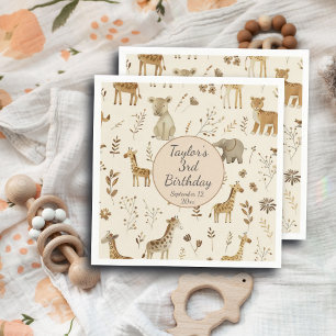 Serviette En Papier Boho Blanc Beige Jungle Animaux Anniversaire