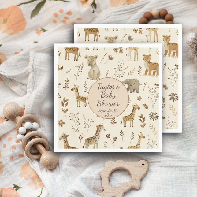 Serviette En Papier Boho Blanc Beige Jungle Baby shower Animaux (Créateur téléchargé)