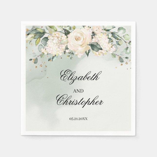 Serviette En Papier Boho Blanc Floral Mariage Napkins Or (Devant)