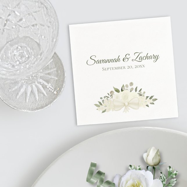 Serviette En Papier Boho blanc ivoire rustique Mariage de bouquet flor (In Situ with Plate)