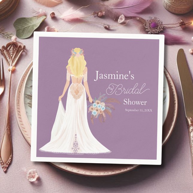 Serviette En Papier Boho Blonde Épouse De Cheveux Avec Fleurs (Créateur téléchargé)