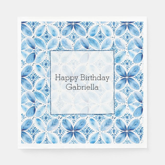 Serviette En Papier Boho Blue Blanc Floral Abstrait (Devant)