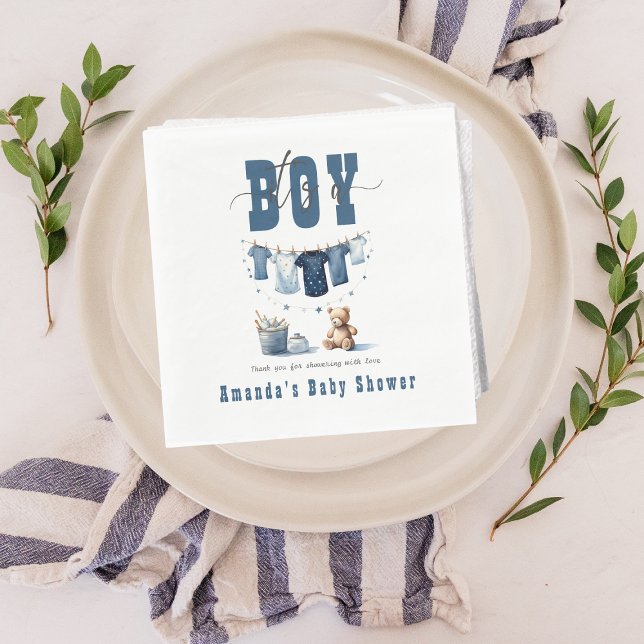Serviette En Papier Boho Blue Clothesline Sweet It a Boy Baby shower (Créateur téléchargé)