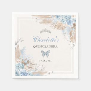 Serviette En Papier Boho Blue Silver Quinceanera Miss Quince 15