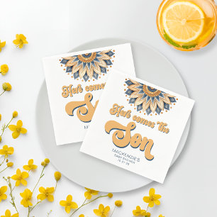 Serviette En Papier Boho Blue Sunflower Baby shower de typographie rét