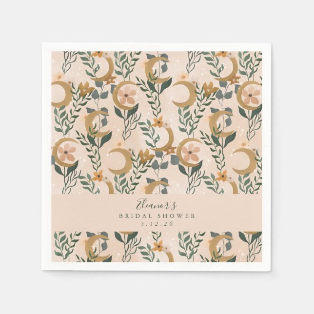 Serviette En Papier Boho Blush Botanon Fête des mariées personnalisée (Devant)