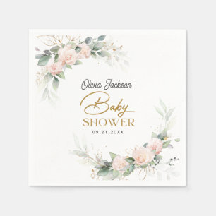 Serviette En Papier Boho Blush Floral Eucalyptus Cadre Baby shower