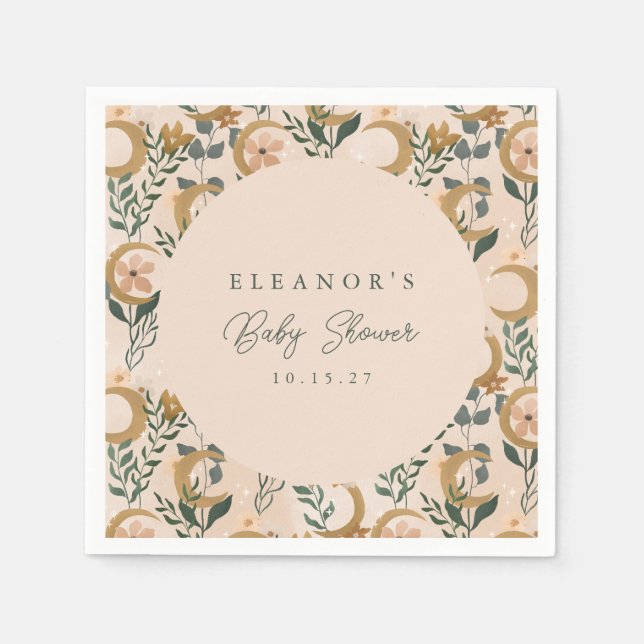 Serviette En Papier Boho Blush Green Botanon Baby shower personnalisé (Devant)