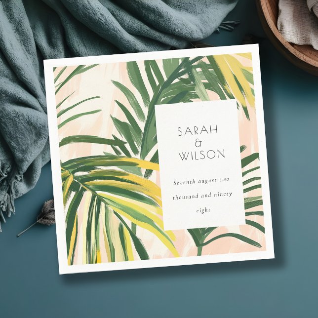 Serviette En Papier Boho Blush Green Tropical Palm Beach Mariage (Créateur téléchargé)