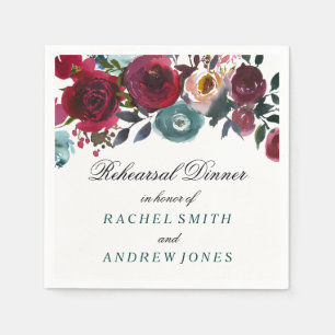 Serviette En Papier Boho Bordo Burgundy Dîner de répétition des fleurs