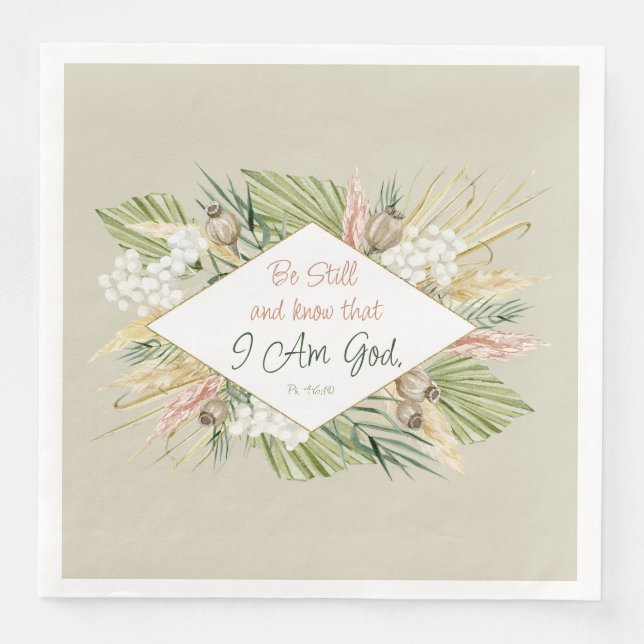 Serviette En Papier Boho Botanique 'Be Still & Know' Bible Verse (Devant)