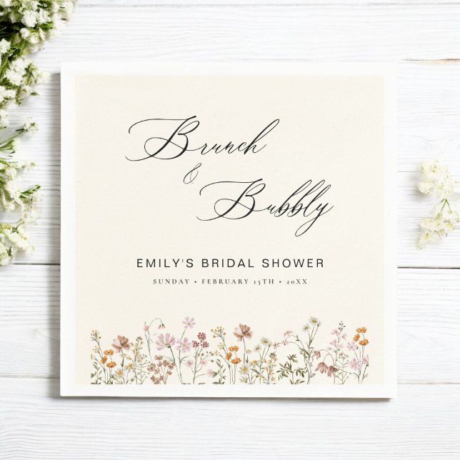 Serviette En Papier Boho Brunch Fleurs des Champs & Bulles  Baby Showe (Créateur téléchargé)