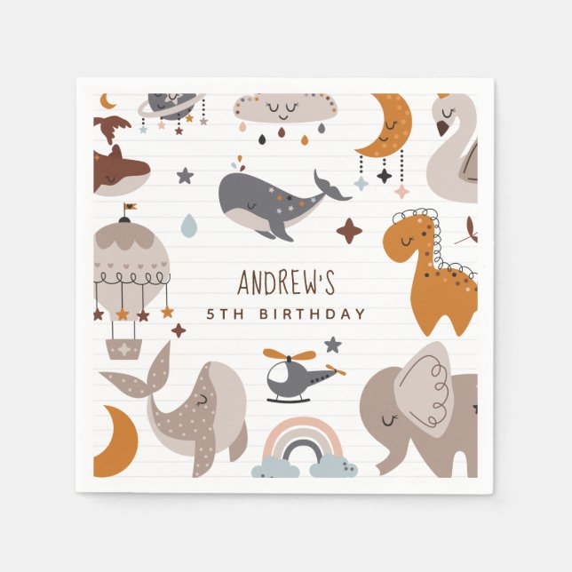 Serviette En Papier Boho Celestials Animaux Bohemian Rainbow Kid Party (Devant)