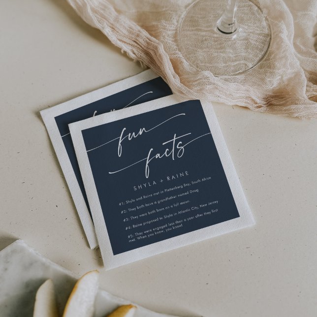 Serviette En Papier Boho Chic Dark Navy Bleu Mariage Fun Fact Napkins (Créateur téléchargé)