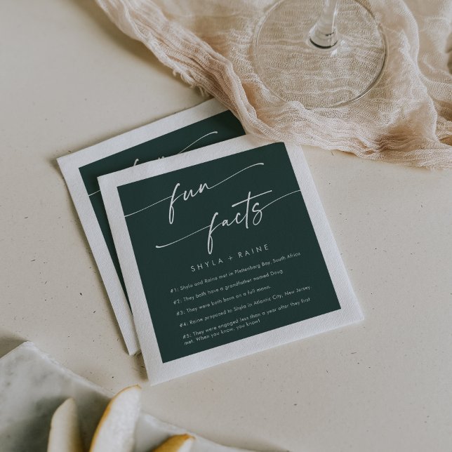 Serviette En Papier Boho Chic Emerald Vert Mariage Fun Fact Napkins (Créateur téléchargé)