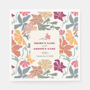 Serviette En Papier Boho Chic Floral Mariage Rétro Milieu de Siècle