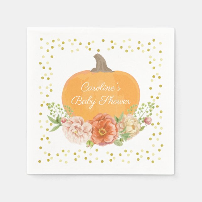 Serviette En Papier Boho Citrouille Automne Baby shower Floral Aquarel (Devant)