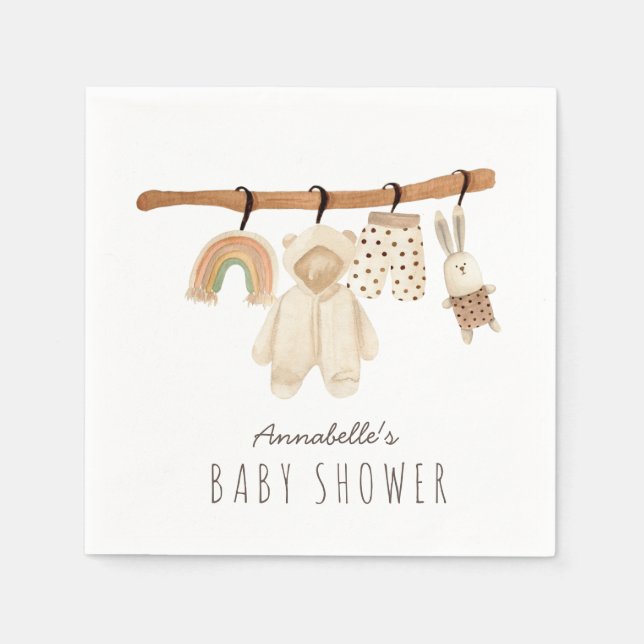 Serviette En Papier Boho Clothesline Baby shower non sexiste (Devant)