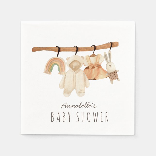 Serviette En Papier Boho Clothesline fille Baby shower serviettes (Devant)