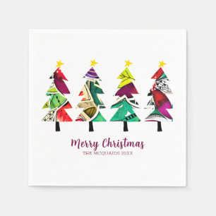 Serviette En Papier Boho coloré arbres de Noël Motif