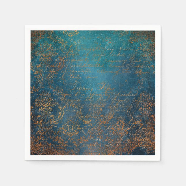 Serviette En Papier Boho Copper Blue Script Grunge (Devant)