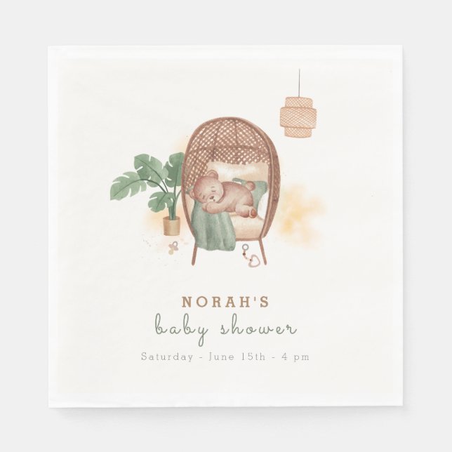 Serviette En Papier Boho Cosy Teddy Bear Sleep Baby shower (Devant)