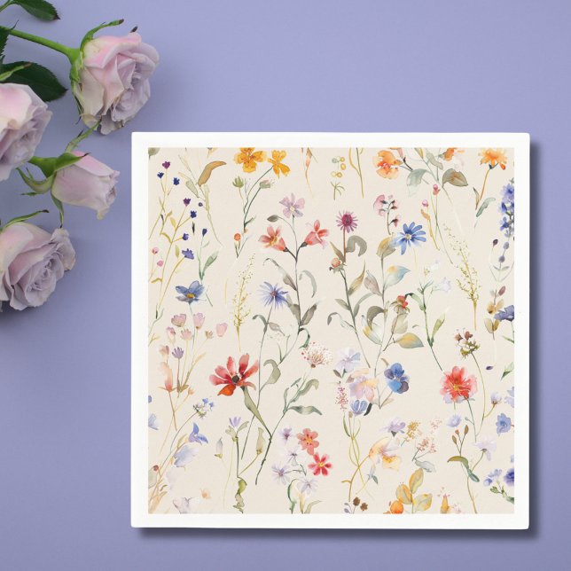Serviette En Papier Boho Couleur aquarelle fleur sauvage (Créateur téléchargé)