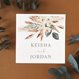 Serviette En Papier Boho Cuivre Pampas Grass Floral - Blanc 2 Napkins