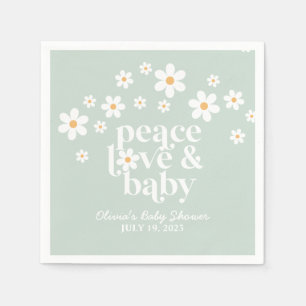 Serviette En Papier boho Daisy green Peace Love Baby shower