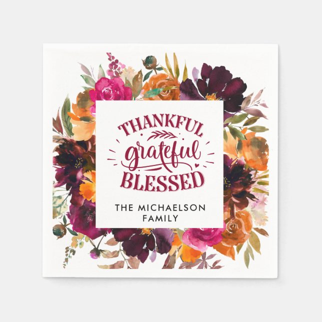 Serviette En Papier Boho d'automne Personnalisé Floral Thanksgiving (Devant)