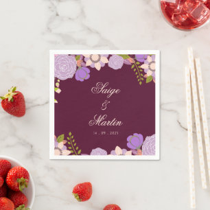 Serviette En Papier Boho Deep Wine Décor Floral Wedding Party Napkins