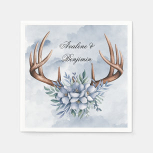 Serviette En Papier Boho Deer Antler avec Mariage Floral bleu