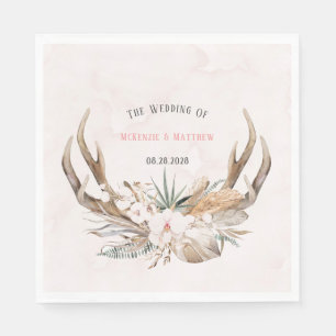 Serviette En Papier Boho Deer Antlers et Florals Mariage