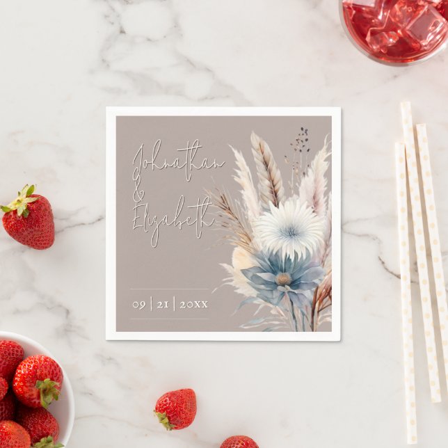 Serviette En Papier Boho d'hiver Mariage Floral | Beige (En situation)