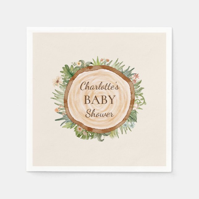 Serviette En Papier Boho Dinosaur Baby shower beige serviettes (Devant)