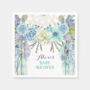 Serviette En Papier Boho Dream Catcher Plumes Tribal Aqua Blue