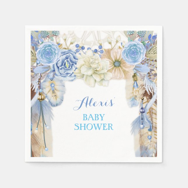 Serviette En Papier Boho Dream Catcher Plumes Tribal Periwinkle bleu (Devant)