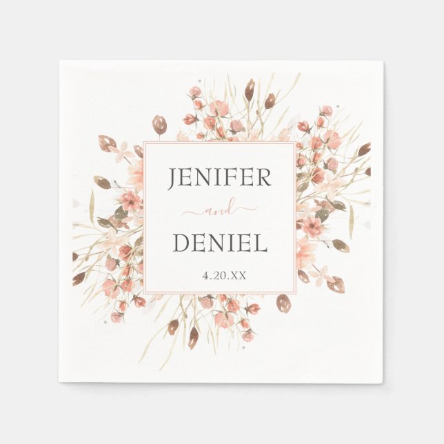 Serviette En Papier Boho Dried Watercolor Floral Wedding (Devant)