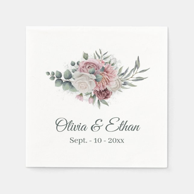 Serviette En Papier Boho Dusty Rose Floral Bouquet (Devant)