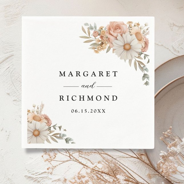 Serviette En Papier Boho Dusty Rose Floral Mariage (Créateur téléchargé)